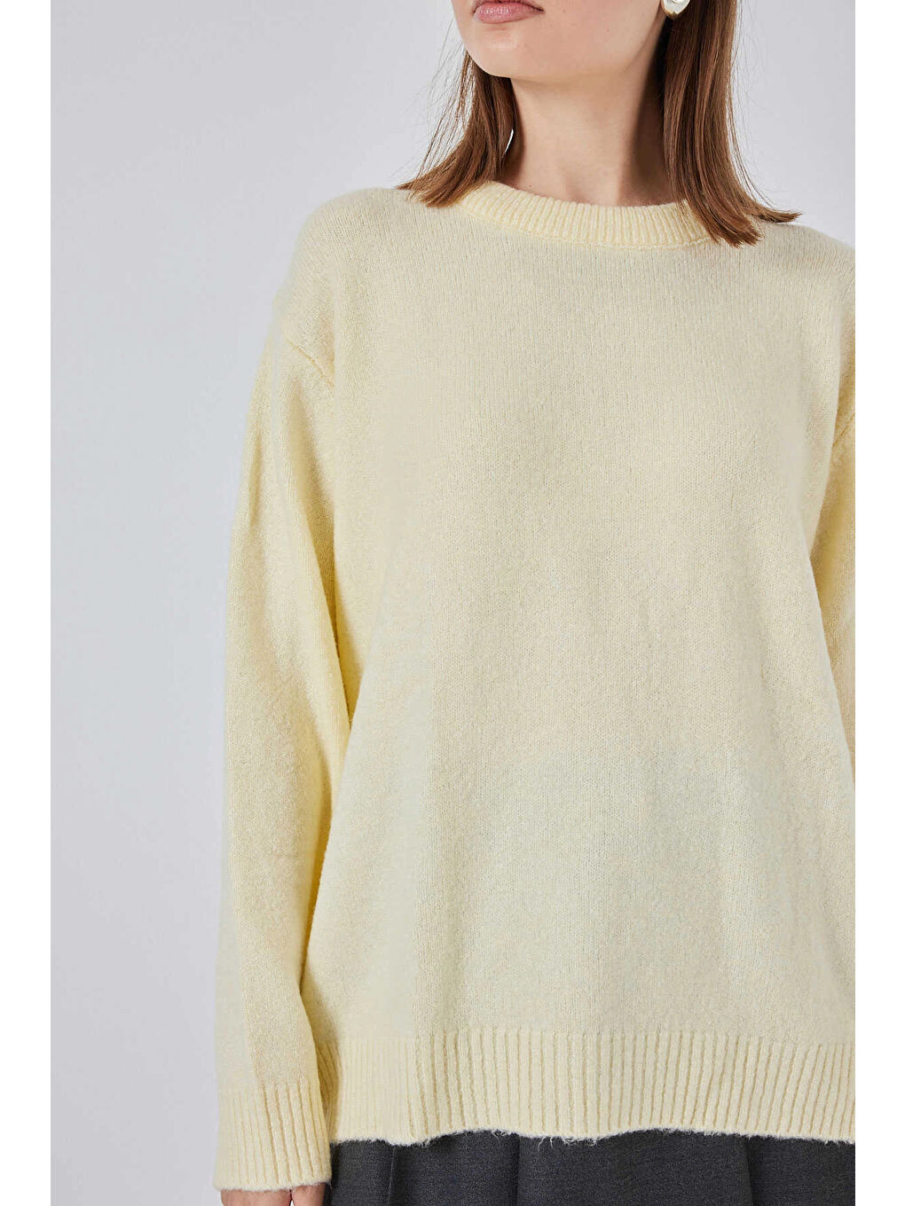 Kadın Sarı Oversize Standart Beden Triko Kazak HZL25W-BD1103221-3