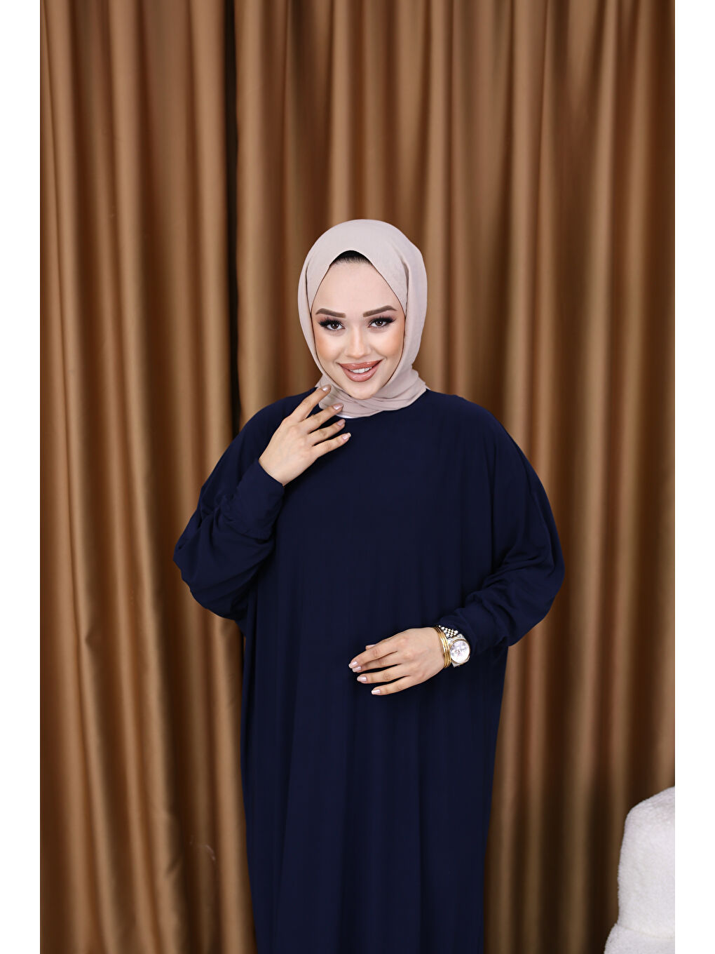 Kadın Trend Basic Uzun Kollu Lacivert Elbise-5