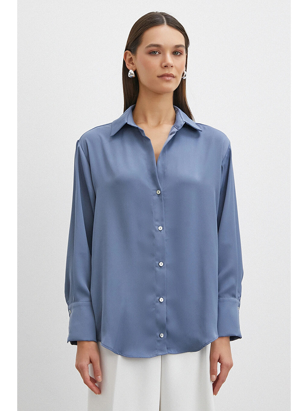 Basic Saten Gömlek İndigo-3