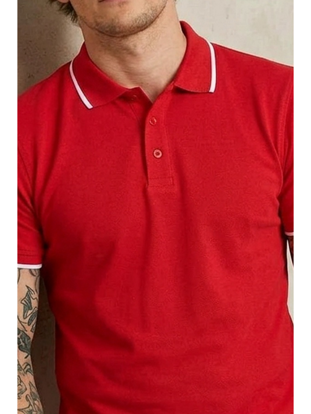 Erkek Günlük Kısa Kollu Dar Kırmızı Polo Yaka Tişört-5