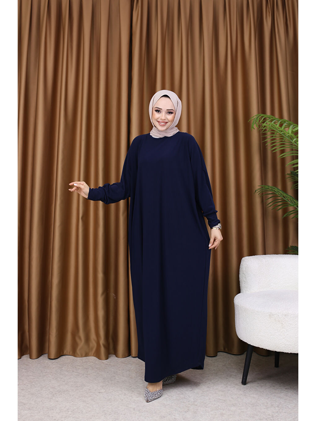 Kadın Trend Basic Uzun Kollu Lacivert Elbise-6