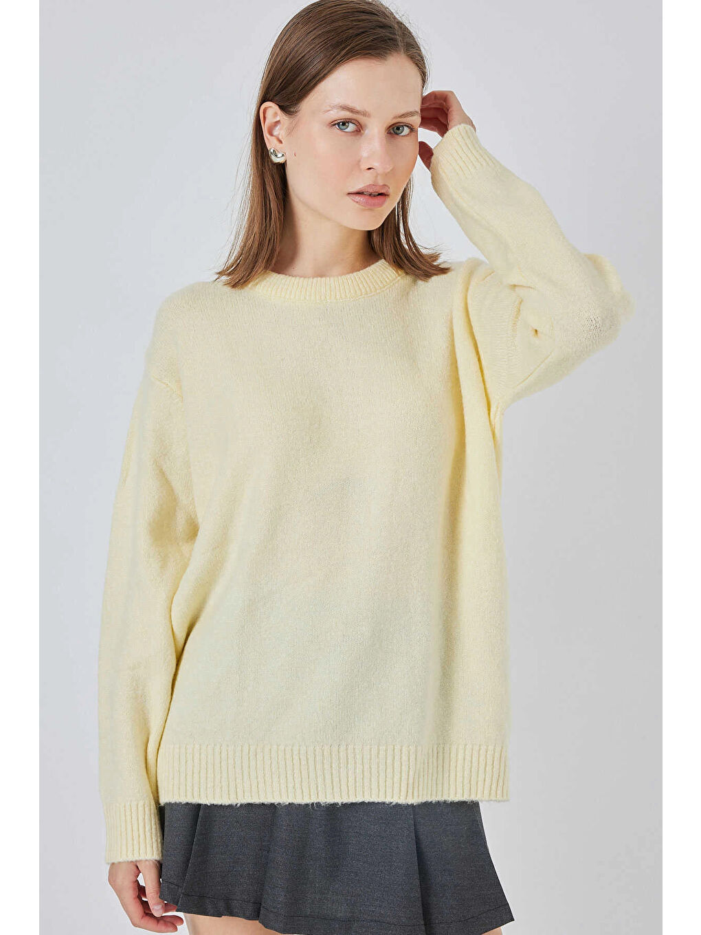 Kadın Sarı Oversize Standart Beden Triko Kazak HZL25W-BD1103221-4