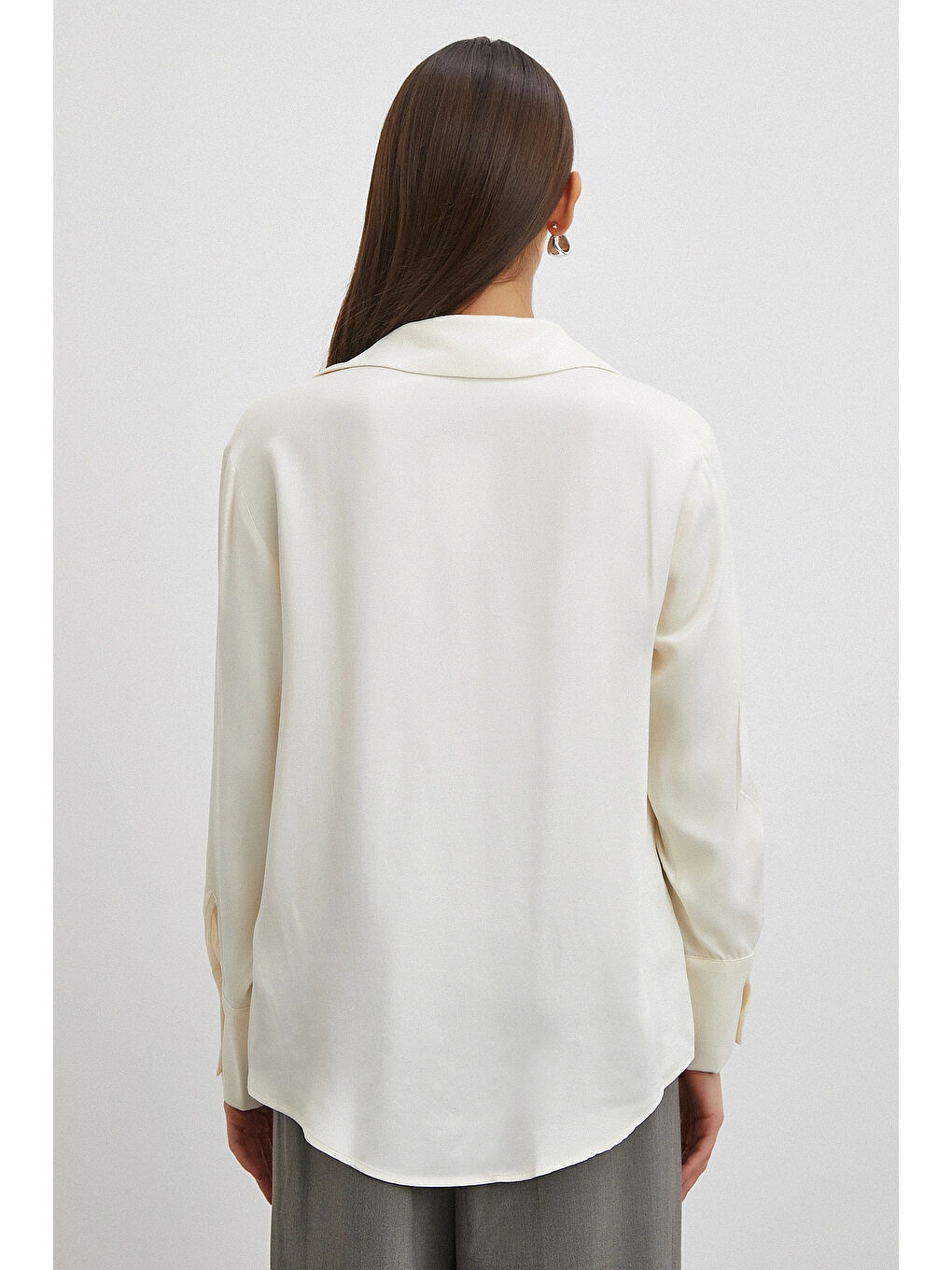 Viskon Saten Gömlek Ekru-5