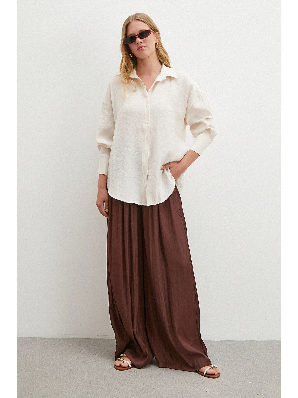 Ekru Basic Modal Gömlek Krem-1