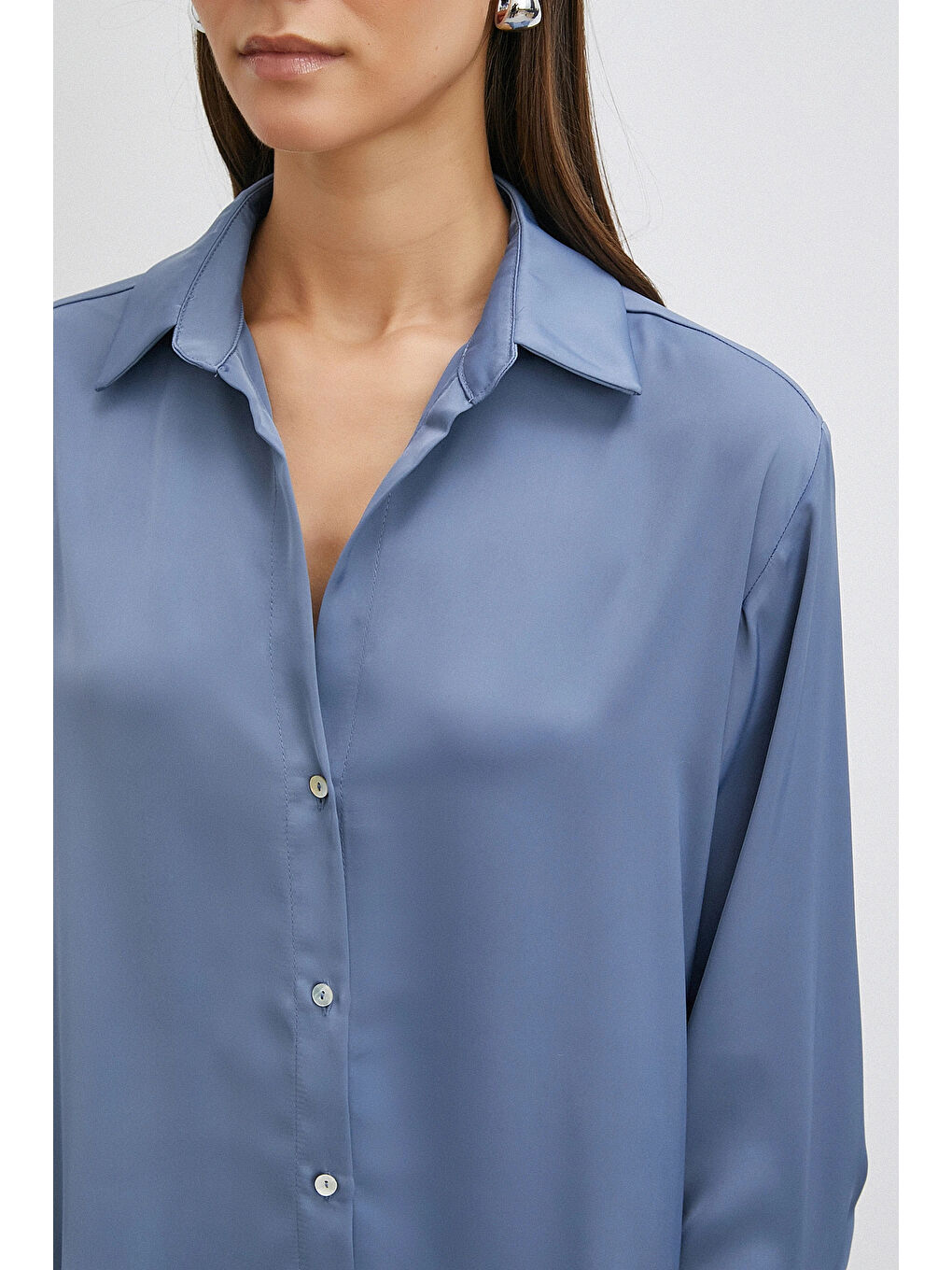 Basic Saten Gömlek İndigo-4