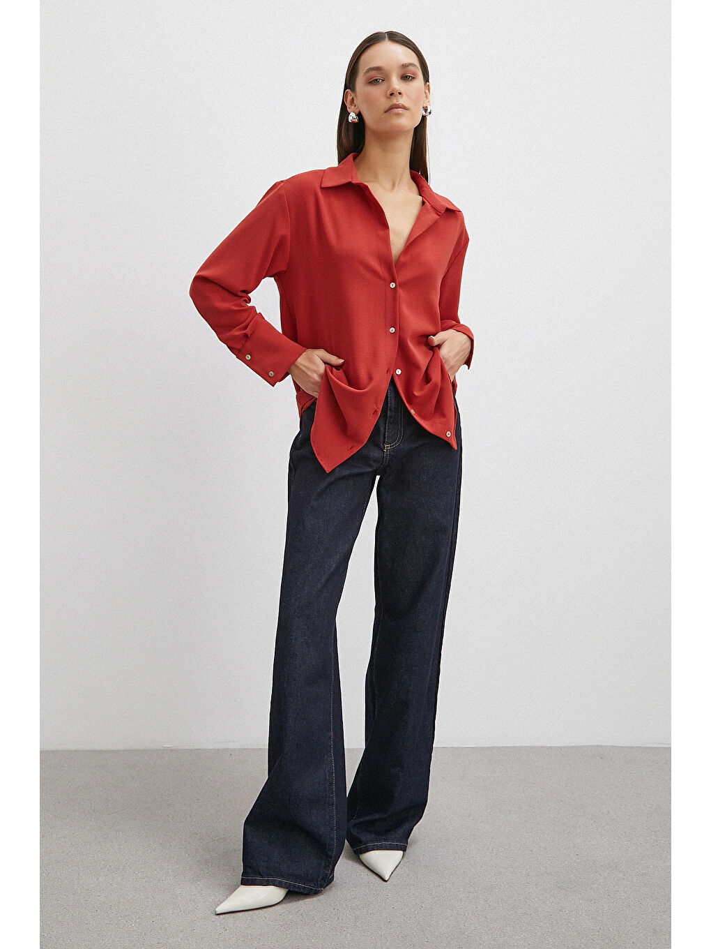 Kahverengi Basic Polyester Gömlek Kiremit-1