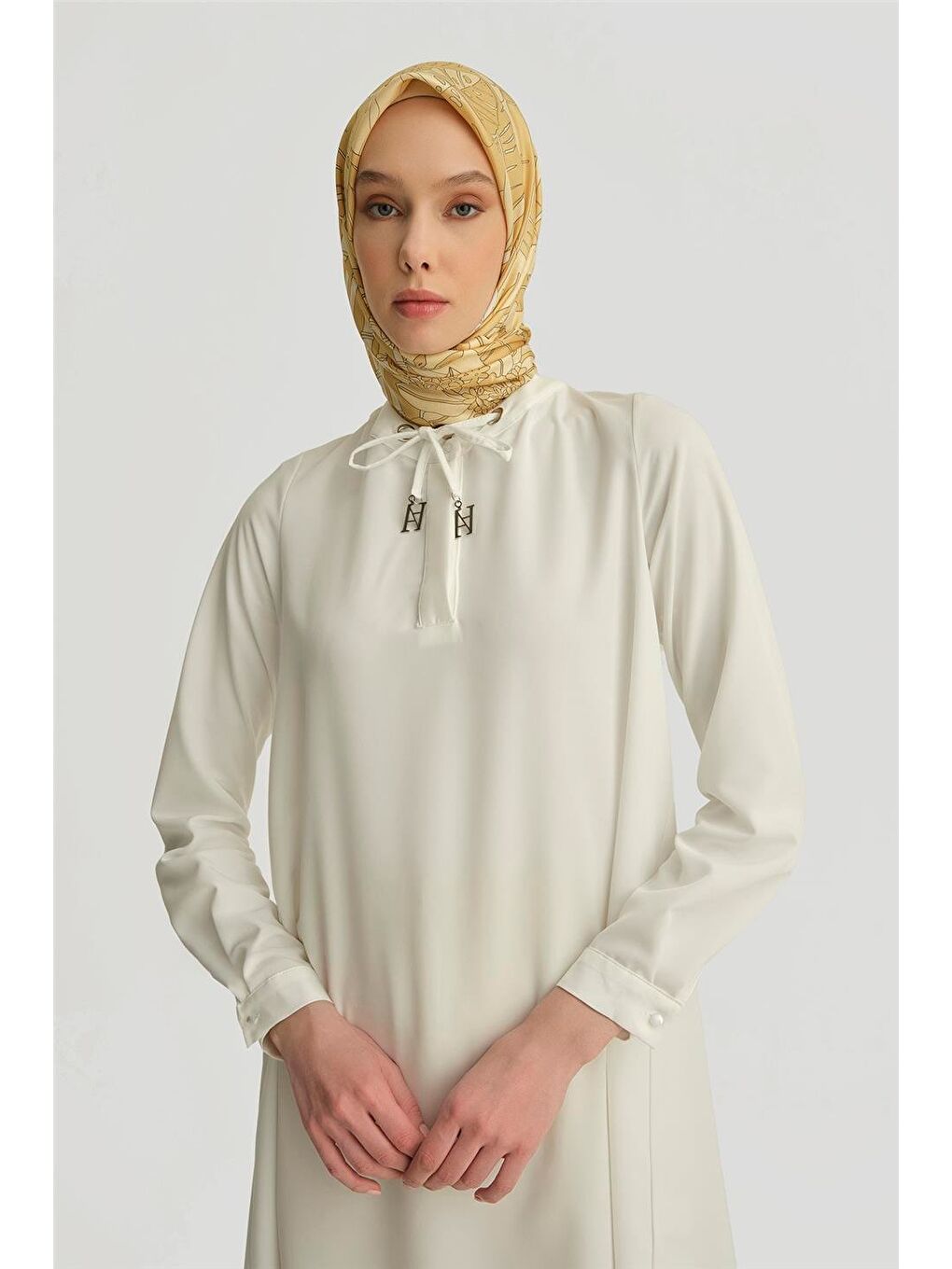 Bağcık Detaylı Tunik 25Yh4202 Beyaz-2