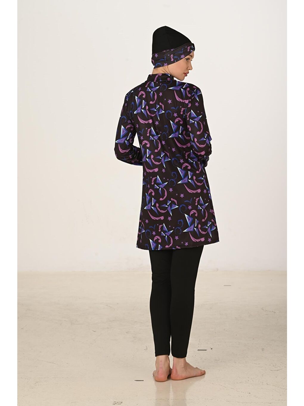 Siyah Tam Kapalı Elastanlı Tesettür Mayo 3410-4