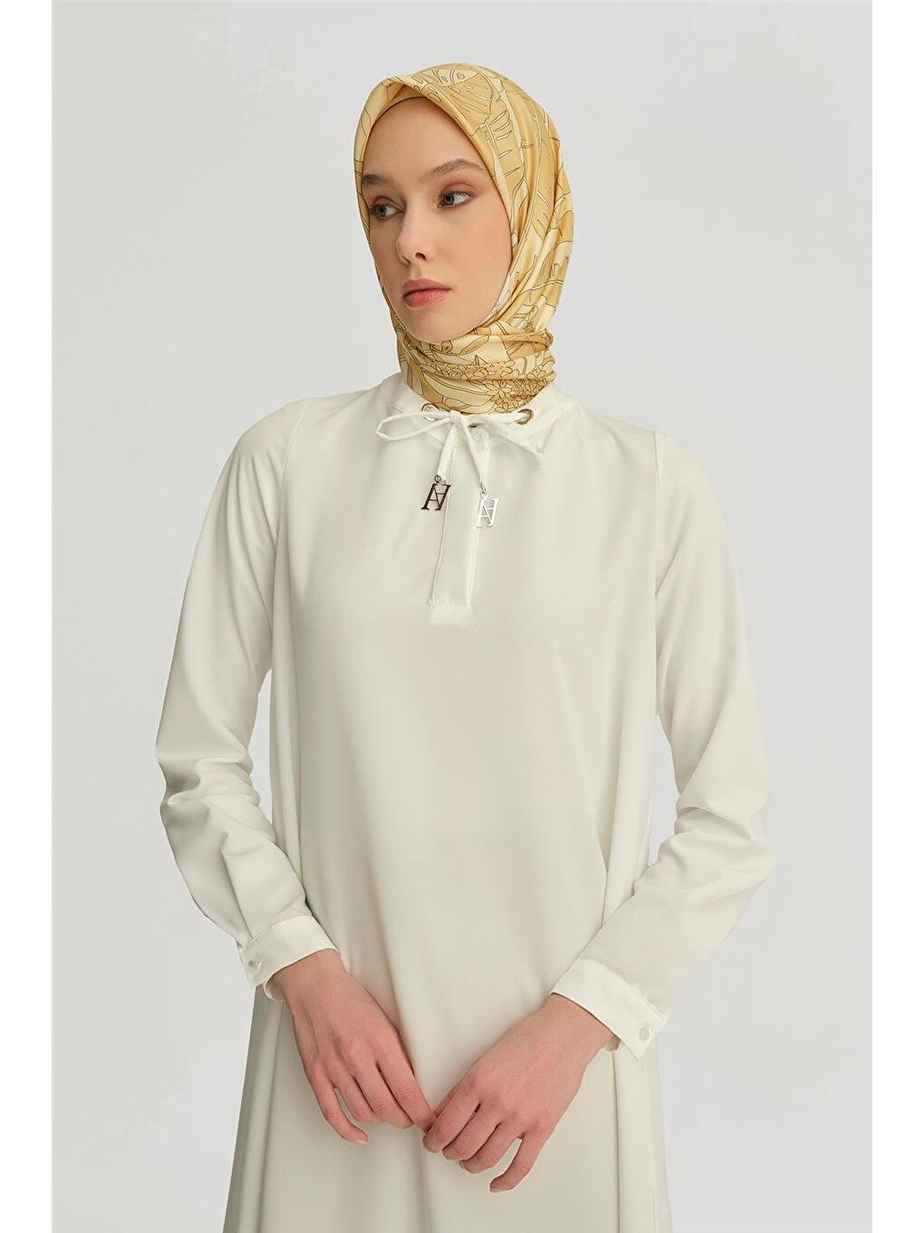 Bağcık Detaylı Tunik 25Yh4202 Beyaz-3