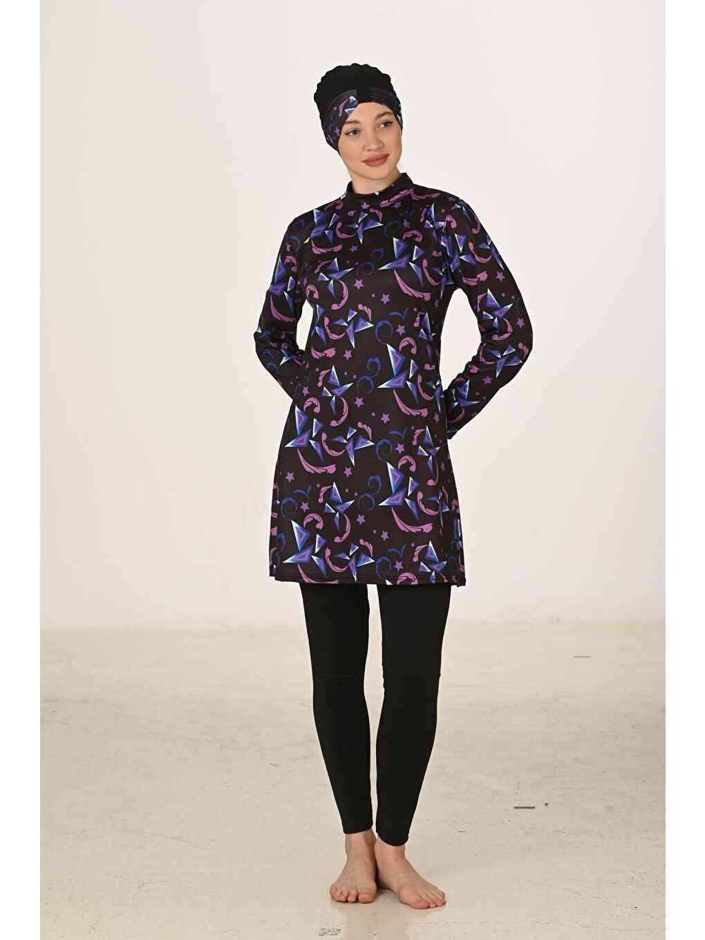 Siyah Tam Kapalı Elastanlı Tesettür Mayo 3410-5