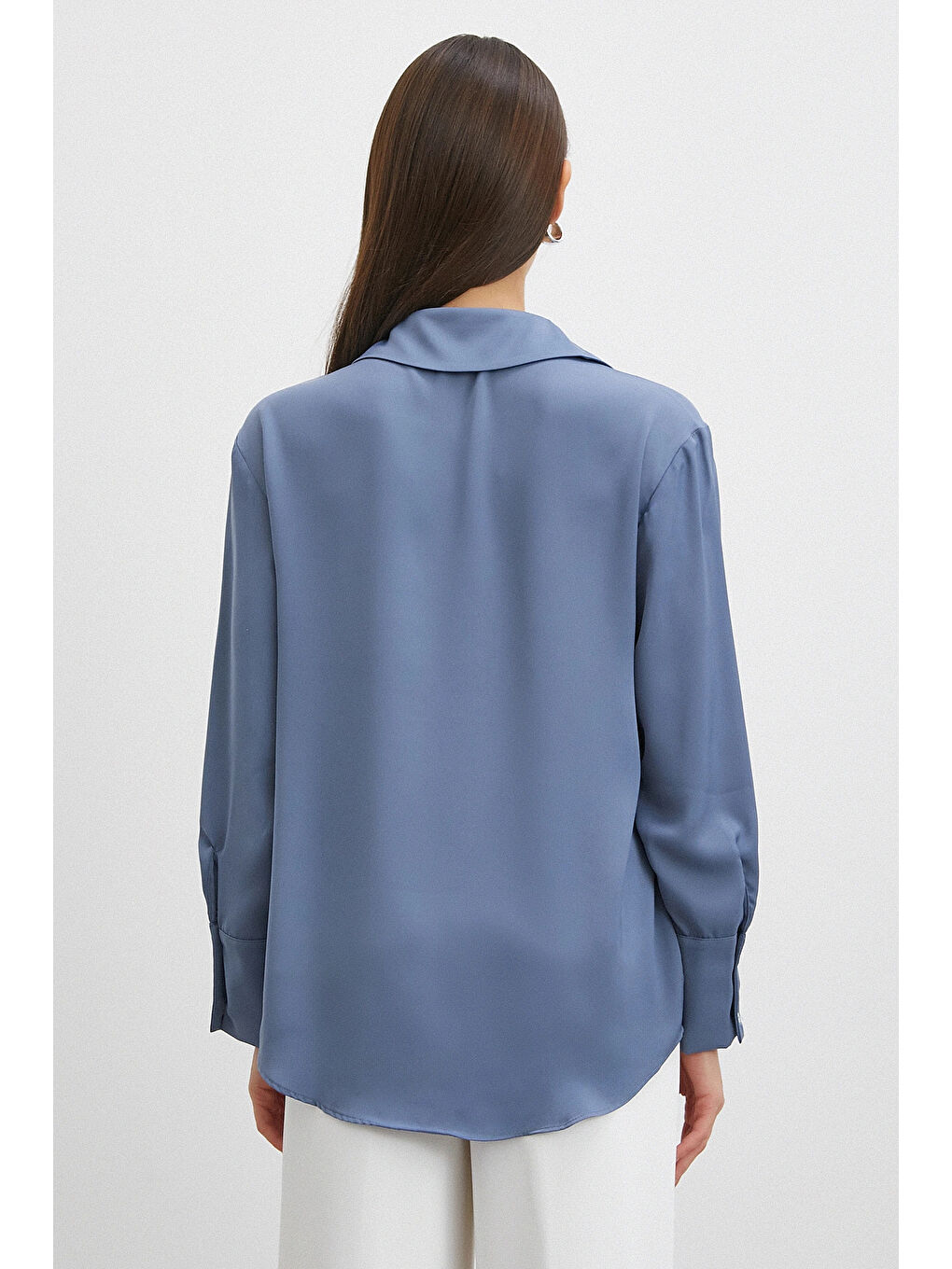 Basic Saten Gömlek İndigo-5