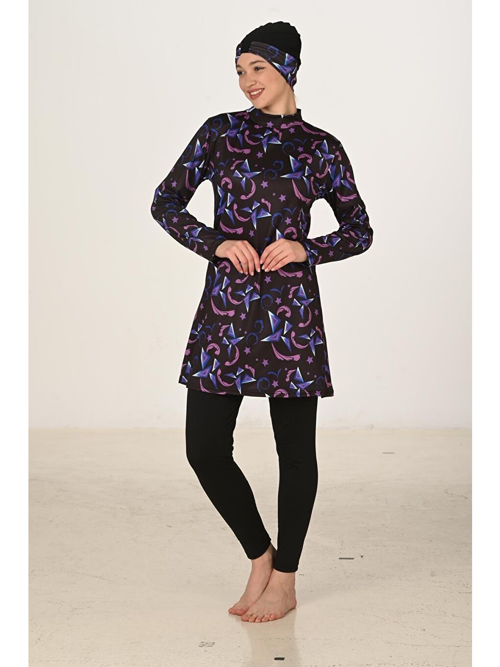 Siyah Tam Kapalı Elastanlı Tesettür Mayo 3410-6