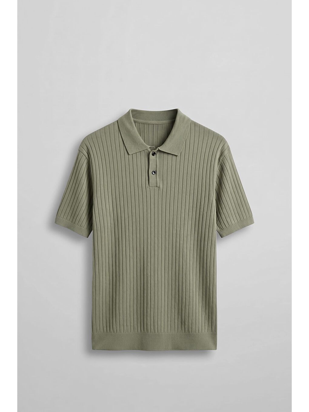 Erkek Relaxed Fit Fitilli Triko Polo Yaka T-Shirt Haki
