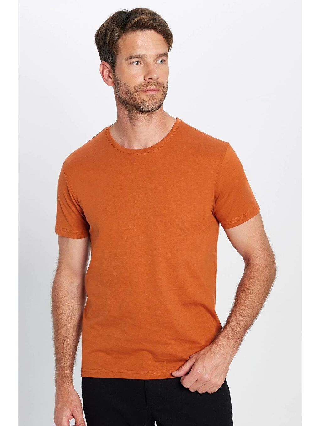 Siyah Unisex 5Li Paket Lacivert-Haki-Bordo-Tarçın-Vizon Slim Fit Dar Kesim %100 Pamuk Bisiklet Yaka Tişört-4