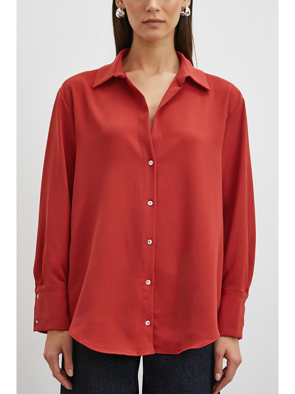 Kahverengi Basic Polyester Gömlek Kiremit-4