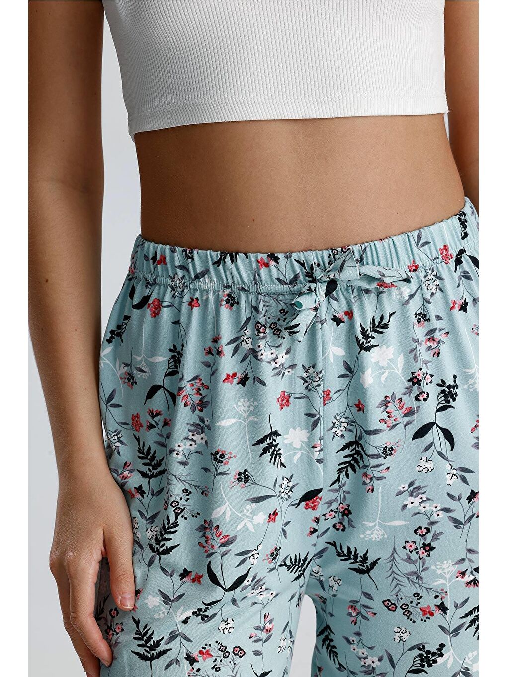 Kadın Çiçek Desenli Uzun Pijama Pantolon | Yeşil-2