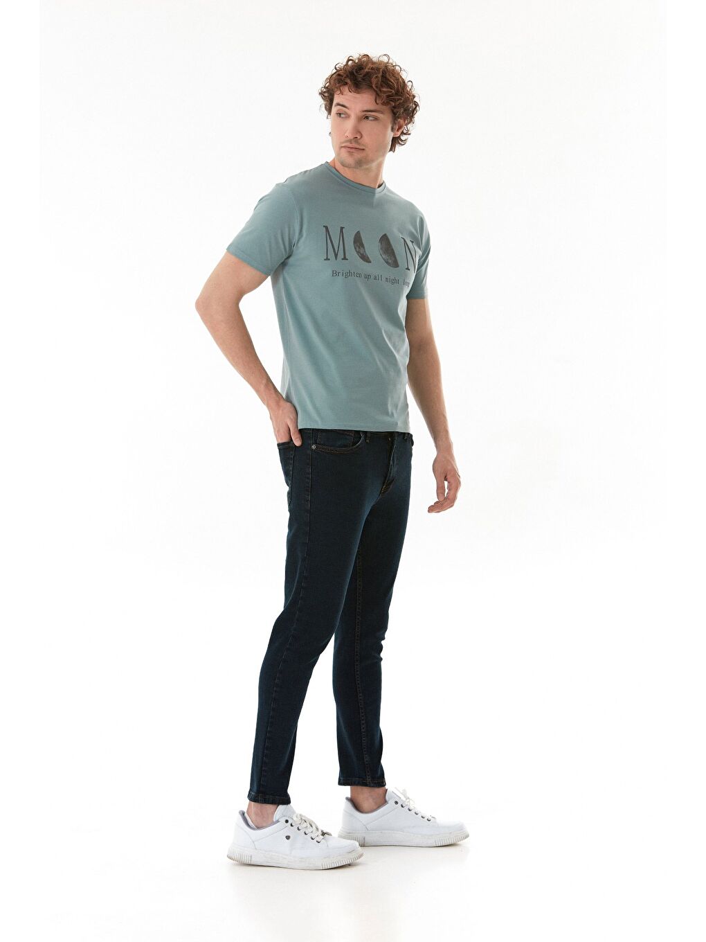 Mavi Fermuarlı Straight Jean Pantolon-1