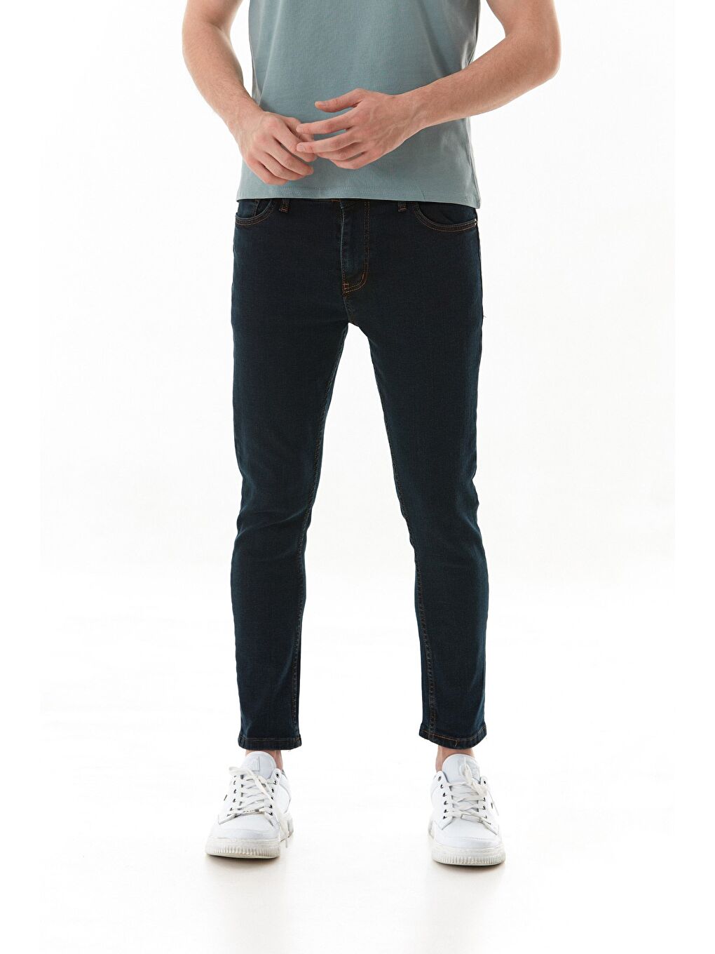 Mavi Fermuarlı Straight Jean Pantolon-2