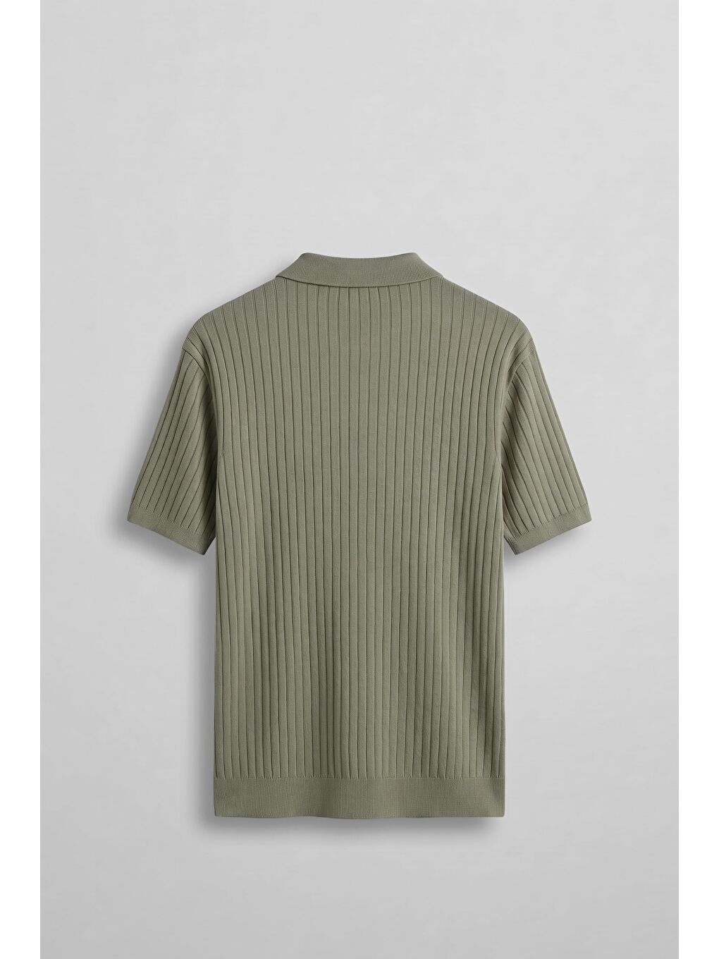Erkek Relaxed Fit Fitilli Triko Polo Yaka T-Shirt Haki-1