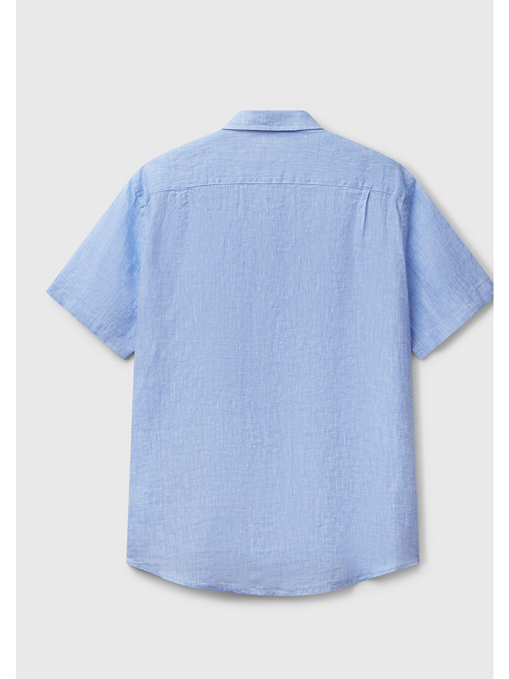 Erkek Mavi %100 Keten Regular Fit Kısa Kollu Gömlek-3