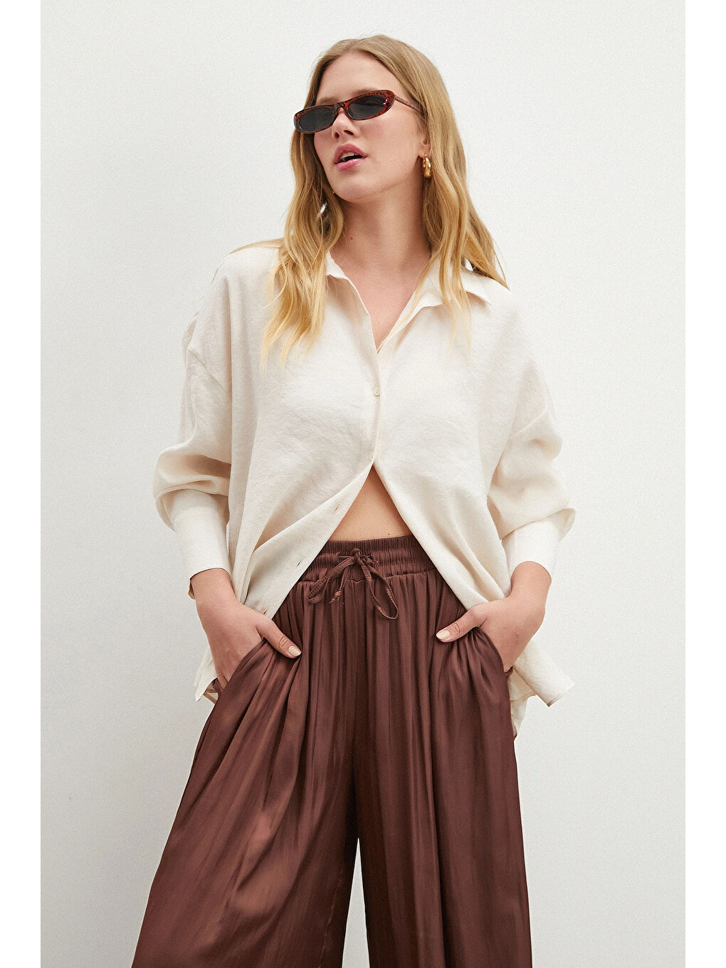 Ekru Basic Modal Gömlek Krem-2