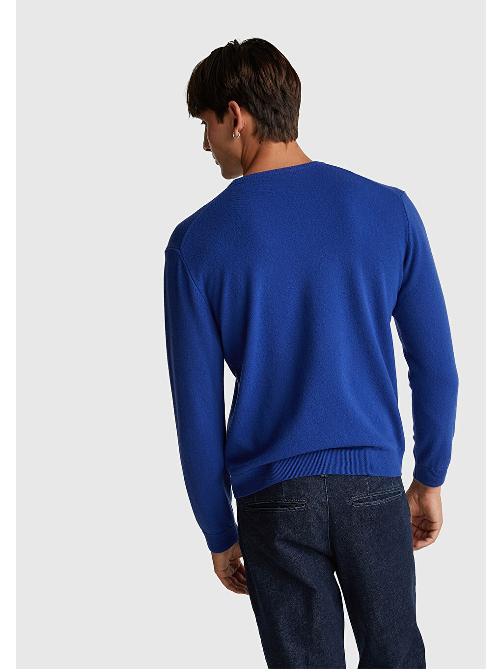 Erkek Çivit Mavi %100 Merino Bisiklet Yaka Kazak-2