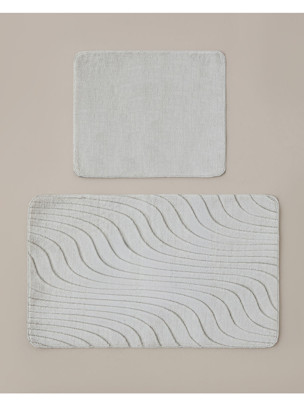 Curveline Kaydırmaz Taban Banyo Paspası Seti 60x100 cm + 50x60 cm Bej