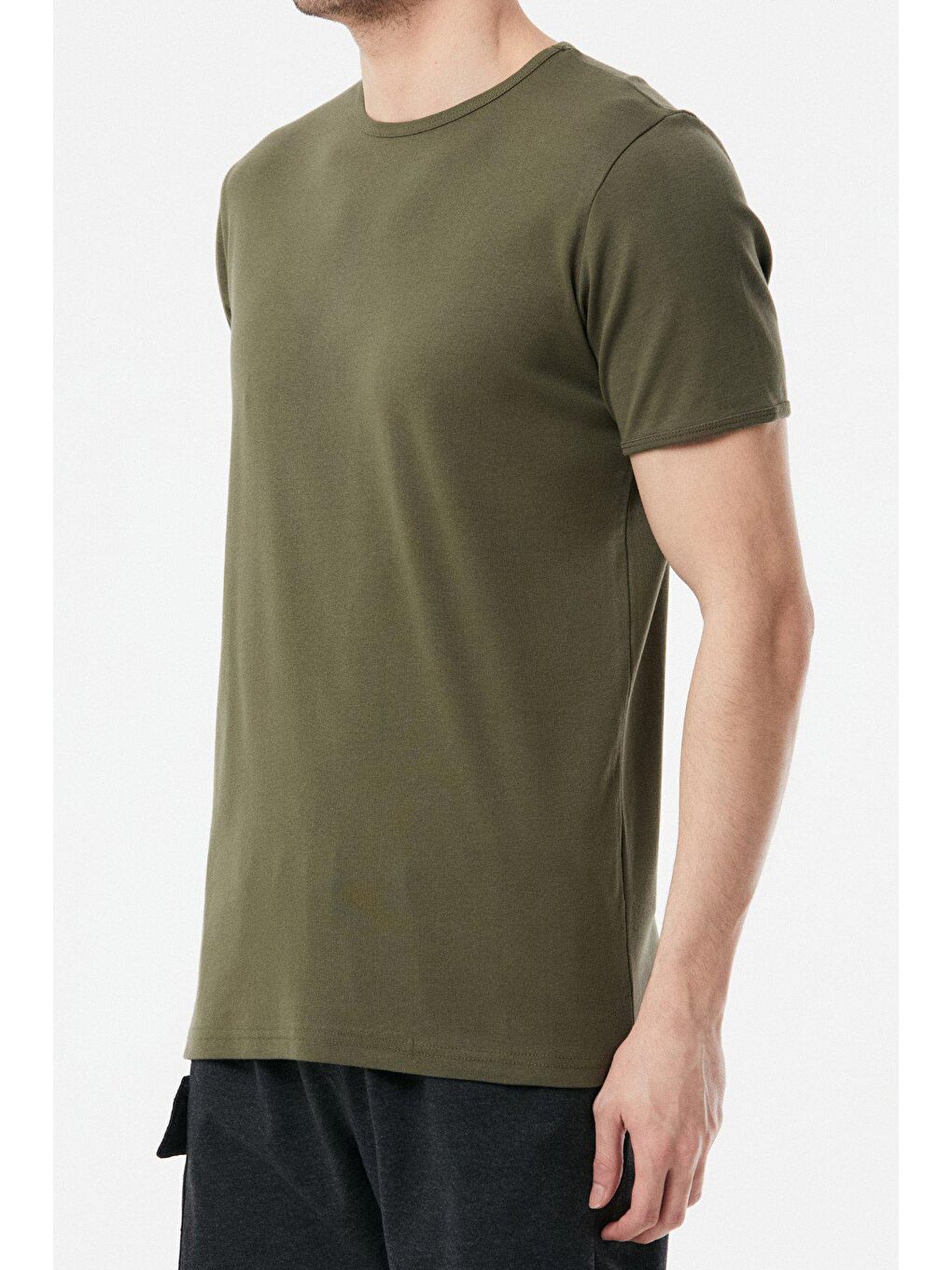 Haki Basic Bisiklet Yaka Tişört-3