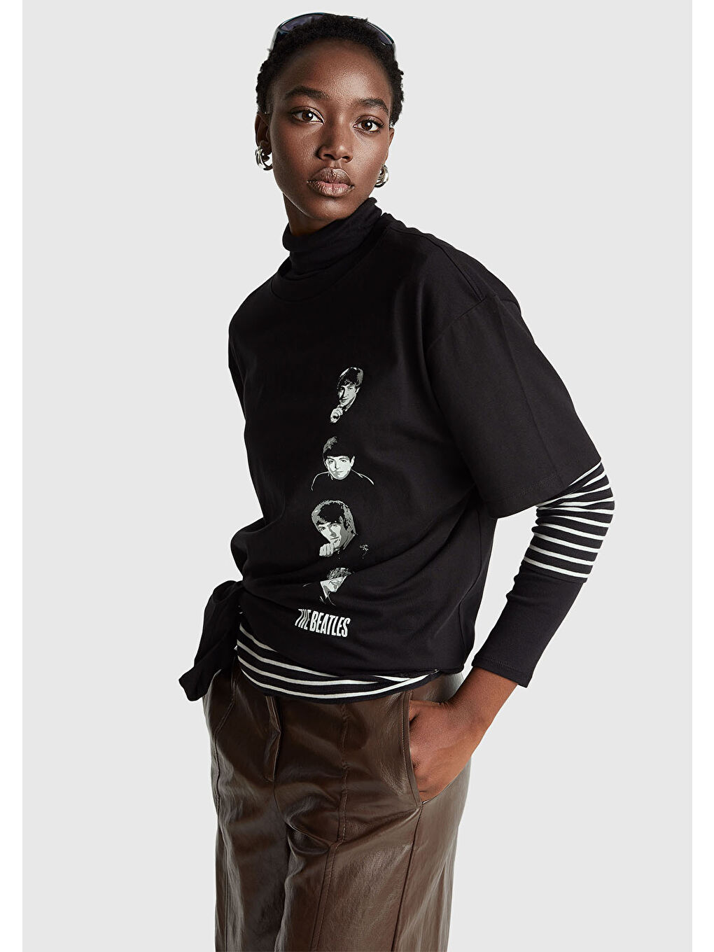 Unisex Siyah %100 Pamuk The Beatles Baskılı T-Shirt