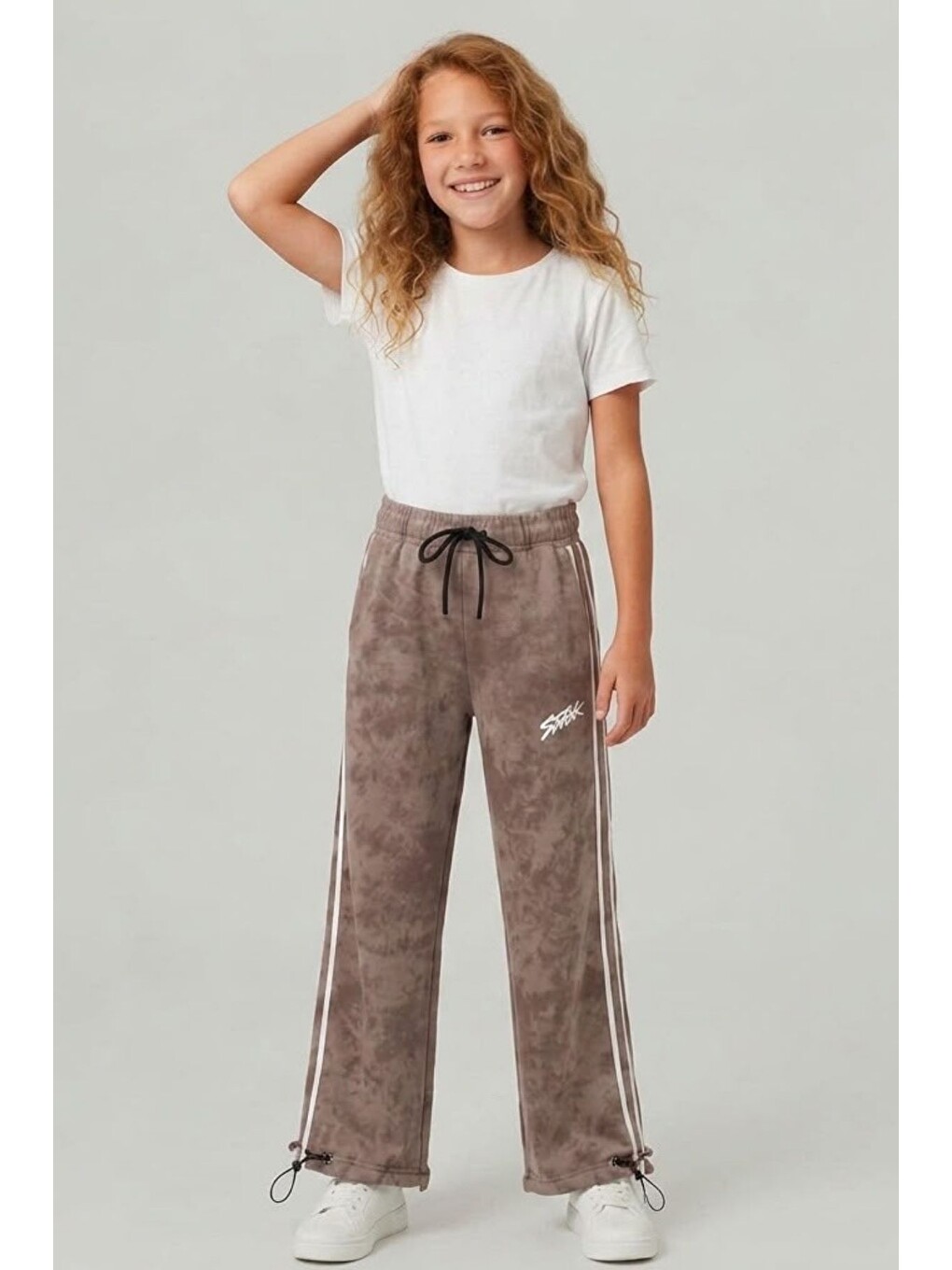 Kahverengi Kız Çocuk Beli İpli Rahat Kesim Paça Ayarlanabilir Lastikli Eşofman Altı Esf7022-3