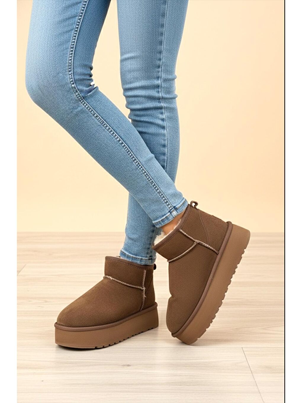 Kahverengi Frz F2150 Süet Içi Kürklü Yünlü Kalın Tabanlı Yüksek Topuklu Kadın Bot-1