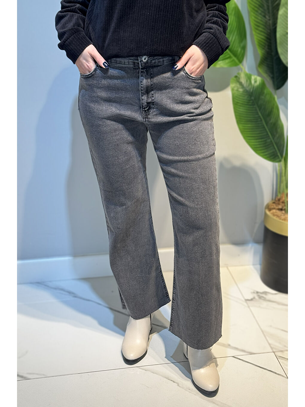 İspanyol Paça Jean Pantolon 2663 Antrasit-1