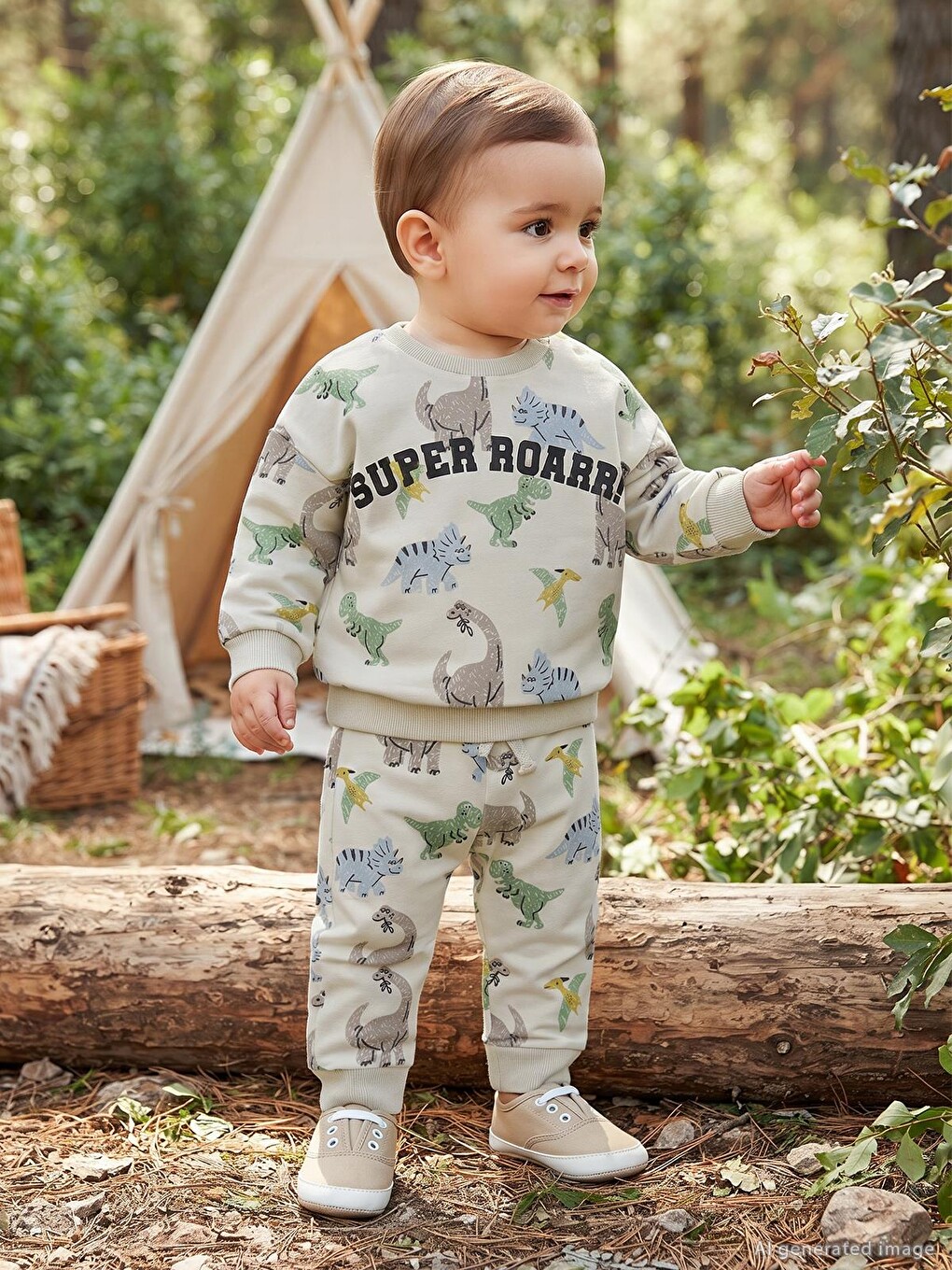 Baby Dinozor Baskılı 6-18 Ay Sweatshirt - Bej