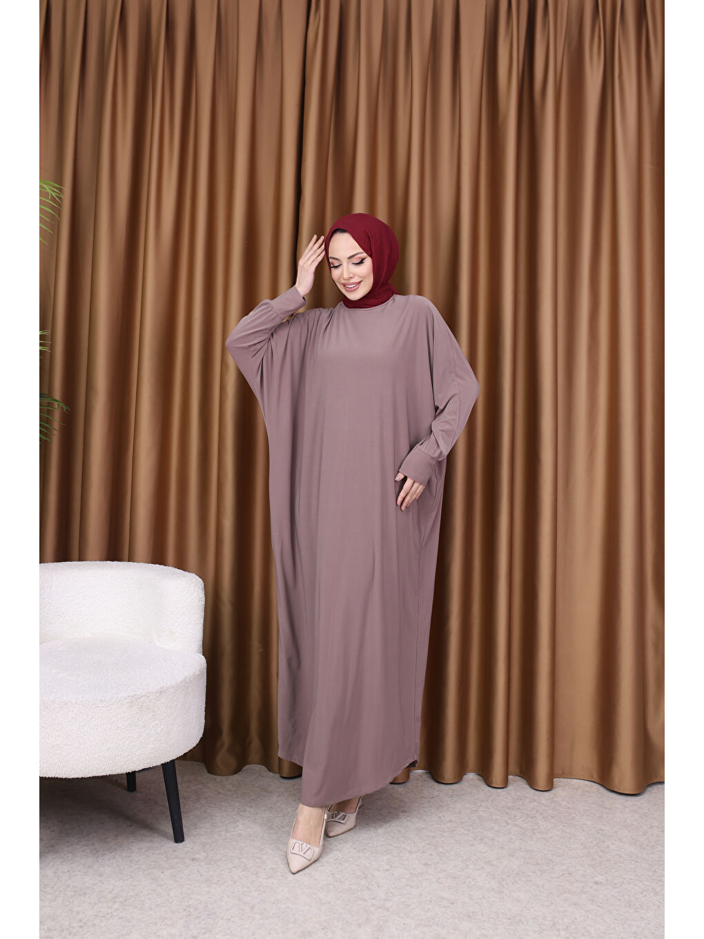 Pembe Kadın Trend Basic Uzun Kollu Gülkurusu Elbise