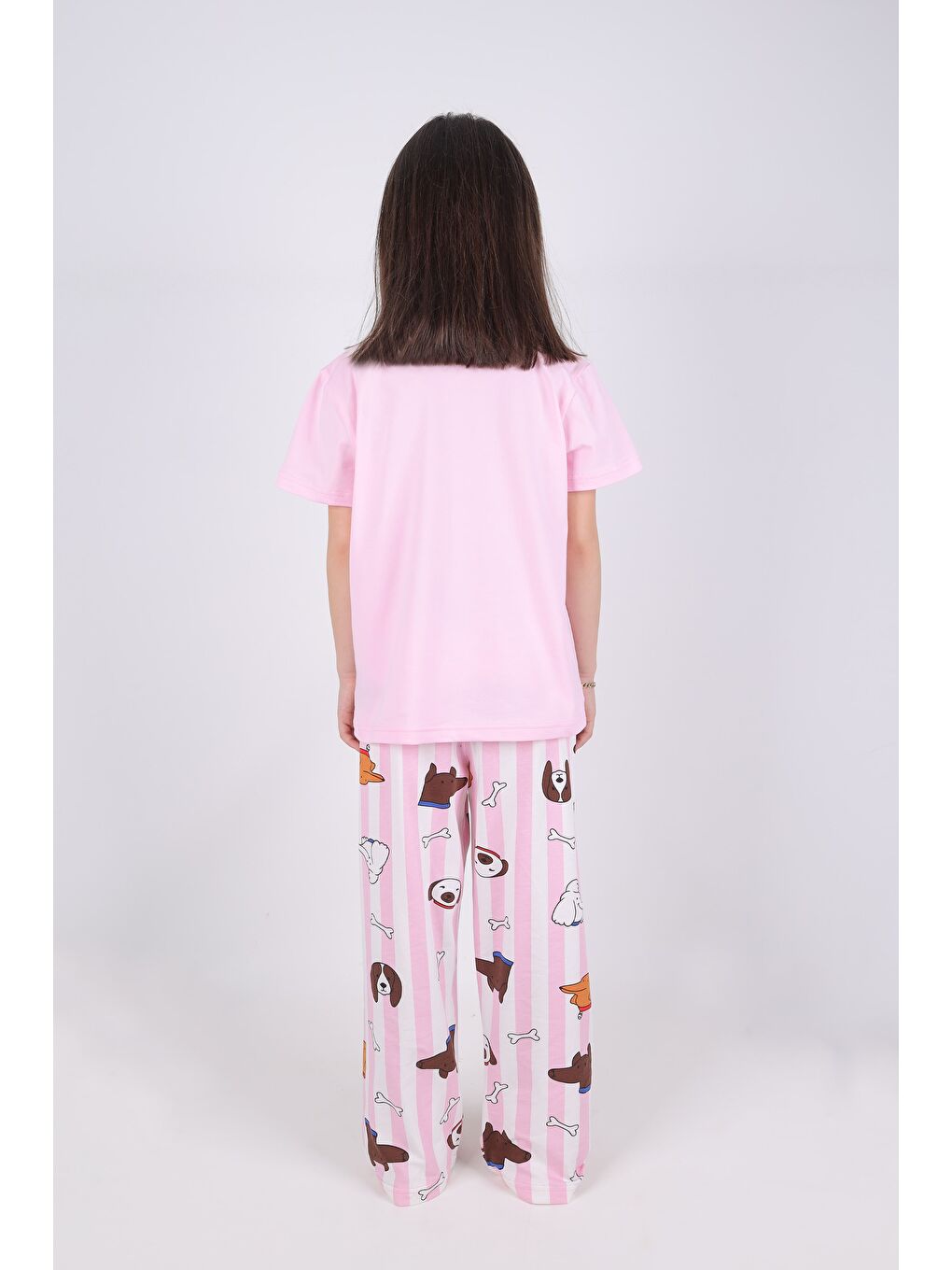 Pembe Kız Çocuk Pamuklu Kalpli Desenli Pijama Takımı-3