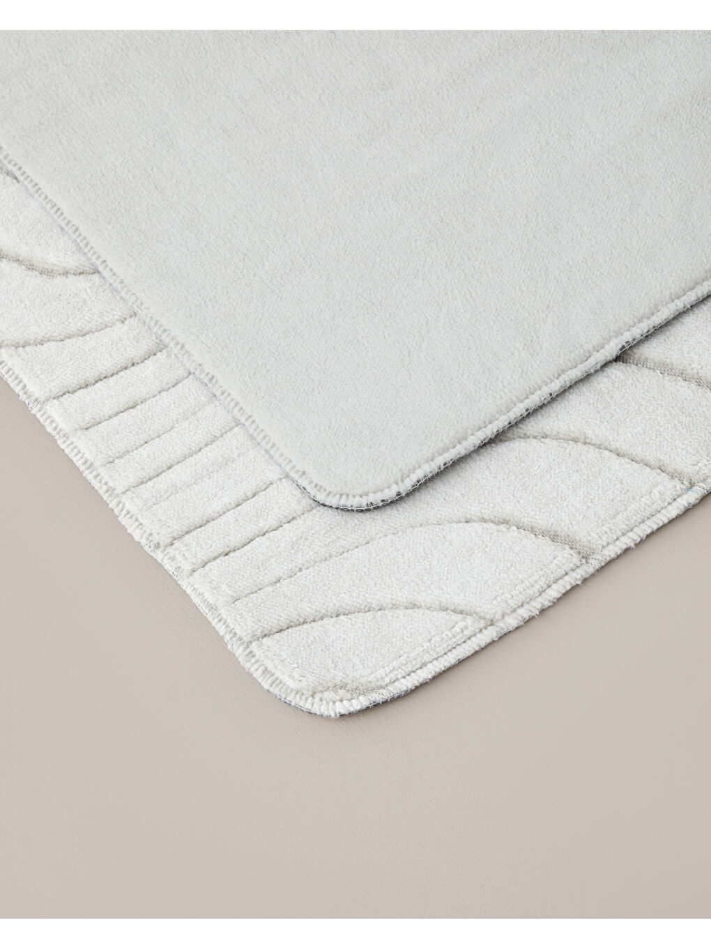 Curveline Kaydırmaz Taban Banyo Paspası Seti 60x100 cm + 50x60 cm Bej-1