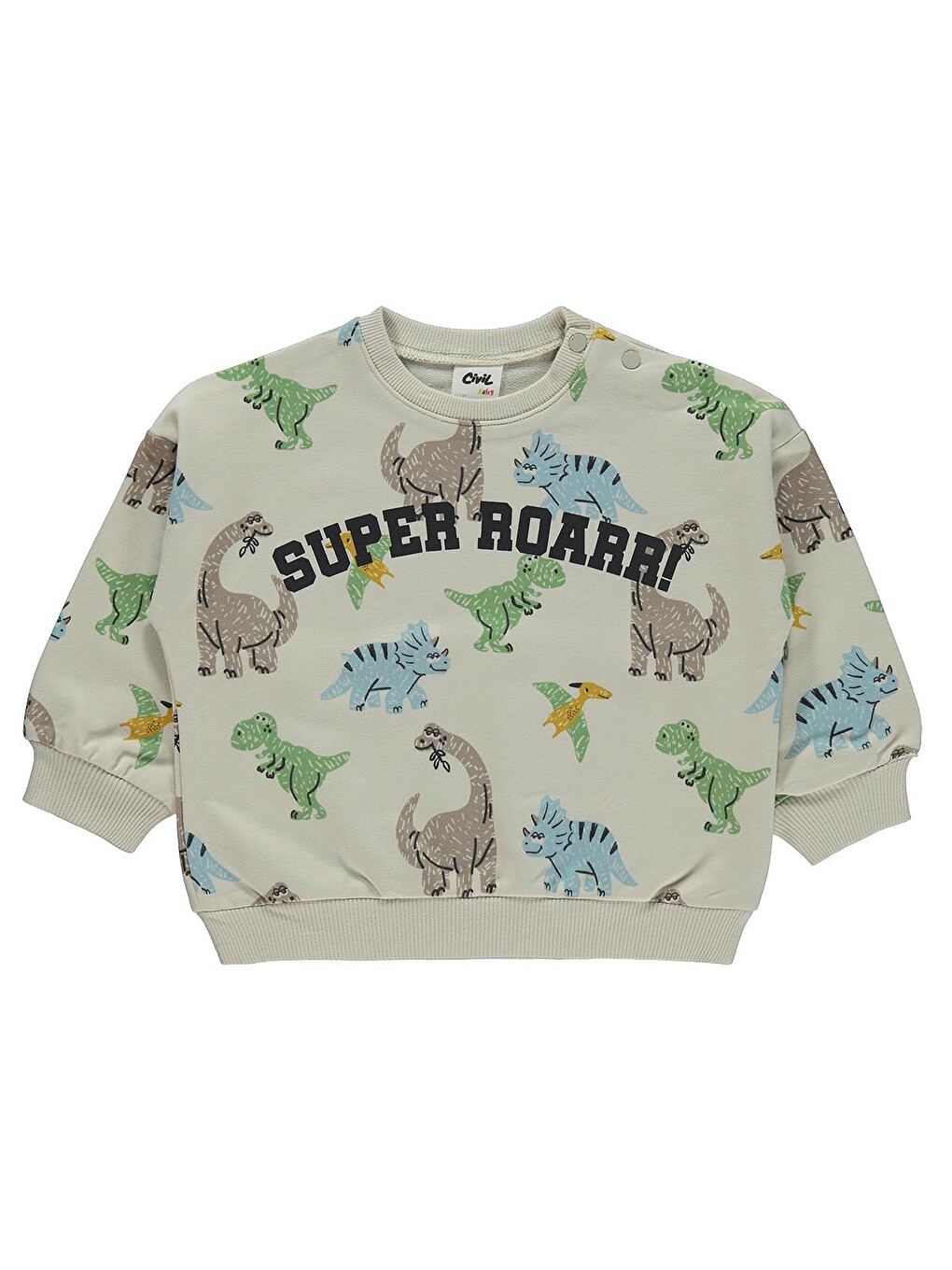 Baby Dinozor Baskılı 6-18 Ay Sweatshirt - Bej-1