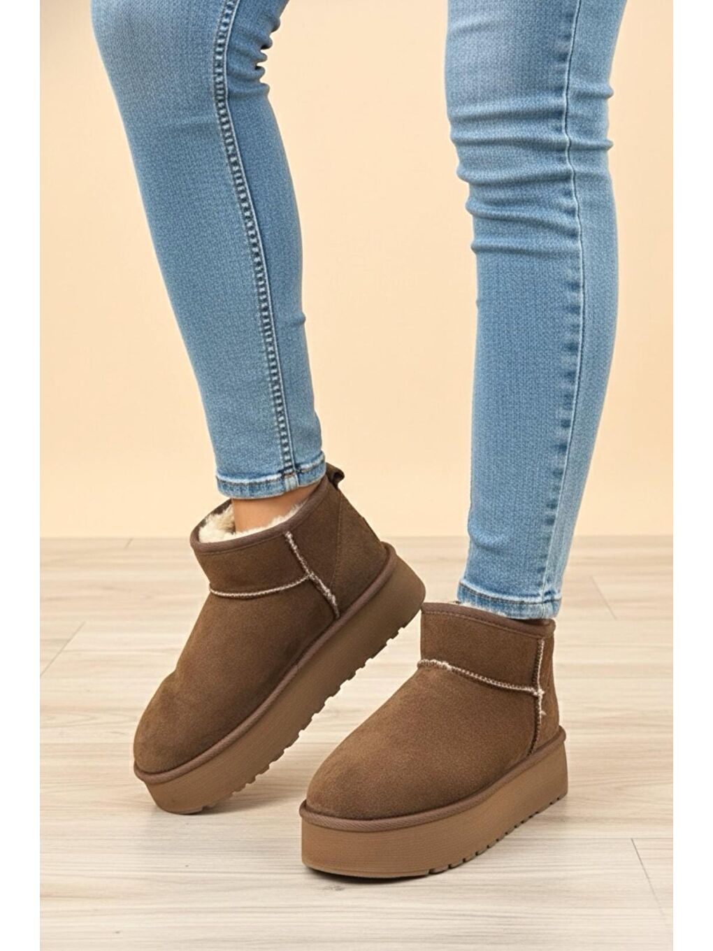 Kahverengi Frz F2150 Süet Içi Kürklü Yünlü Kalın Tabanlı Yüksek Topuklu Kadın Bot-2
