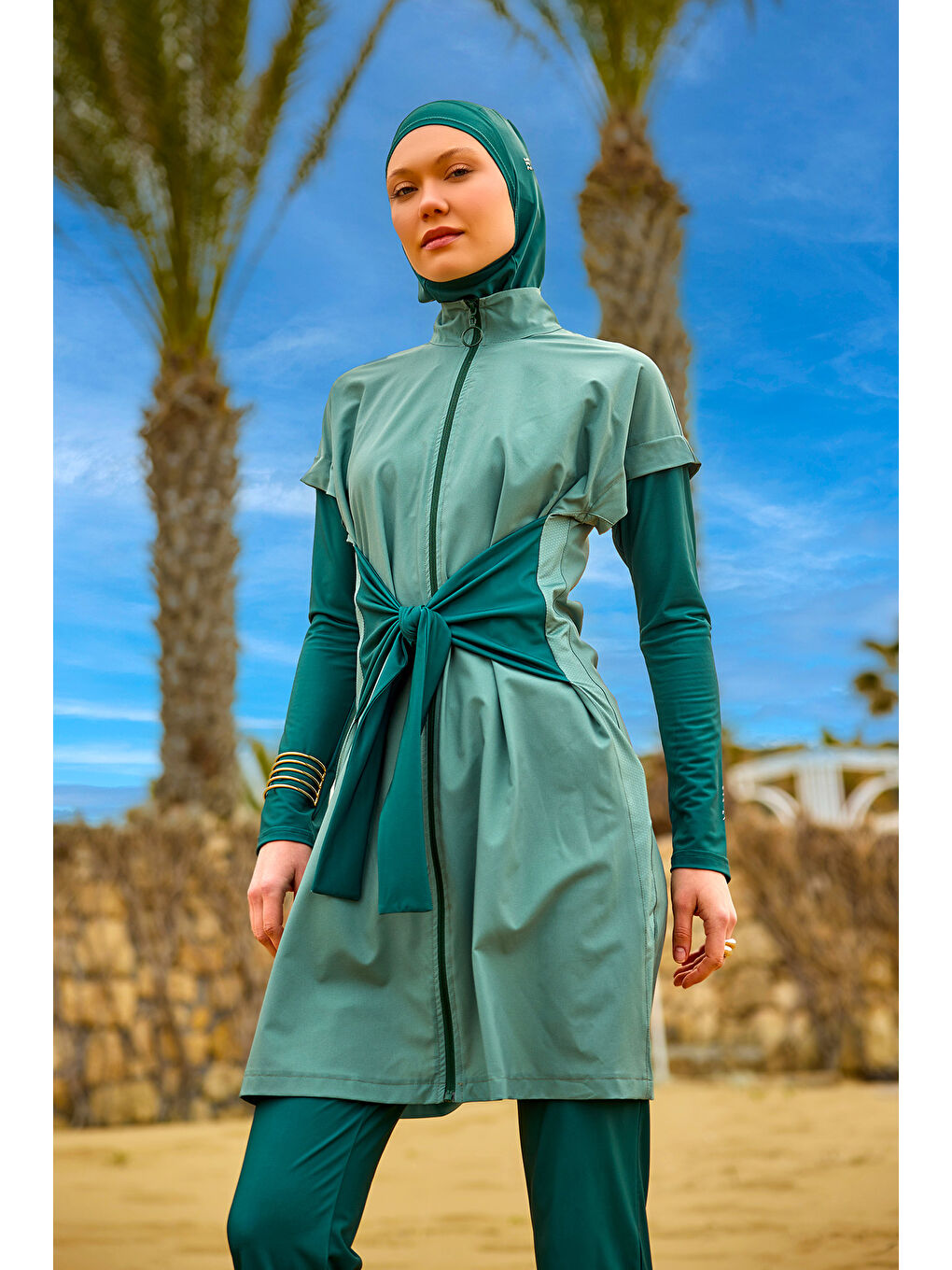 Tam Kapalı Tesettür Mayo M2523-1 Yeşil-3