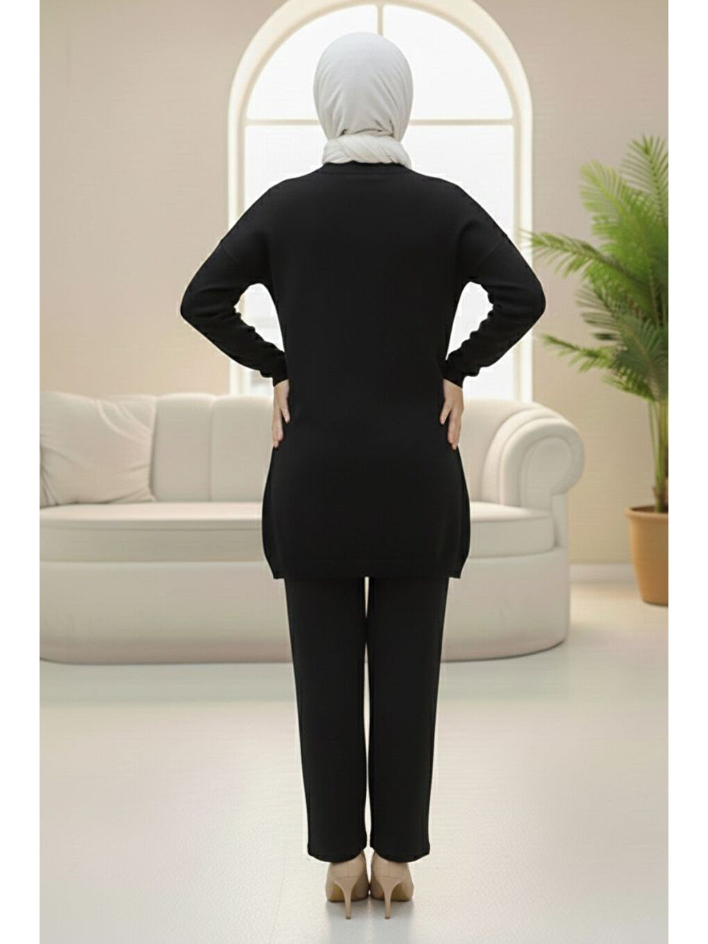 Kalp Taş Detaylı Triko İkili Takım Siyah - 28123-SIYAH-2