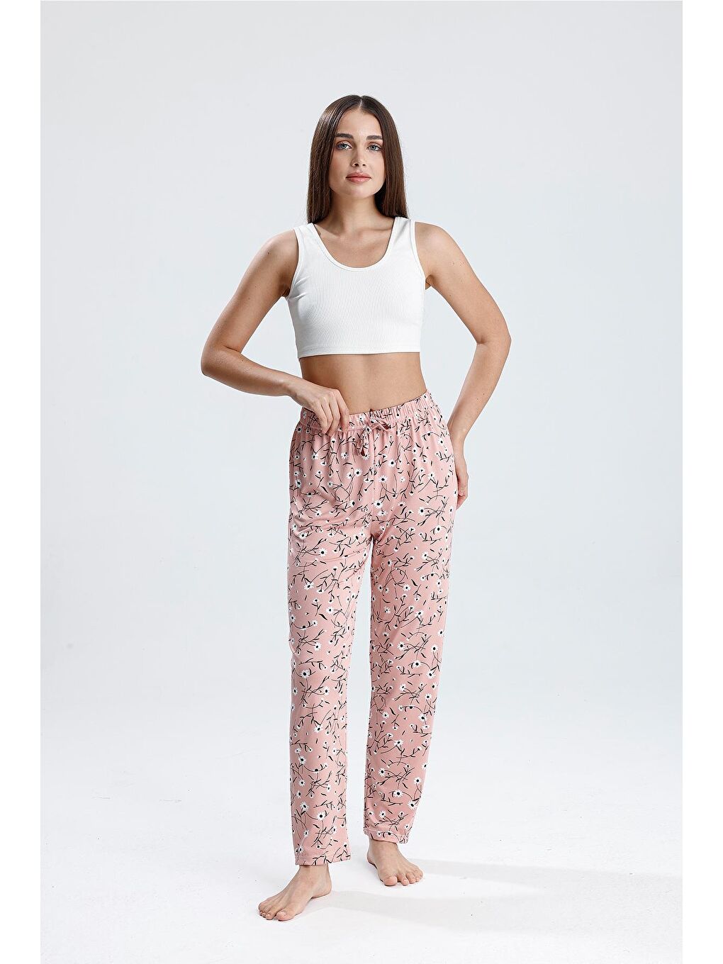 Kadın Çiçek Desenli Uzun Pijama Pantolon  | Pembe