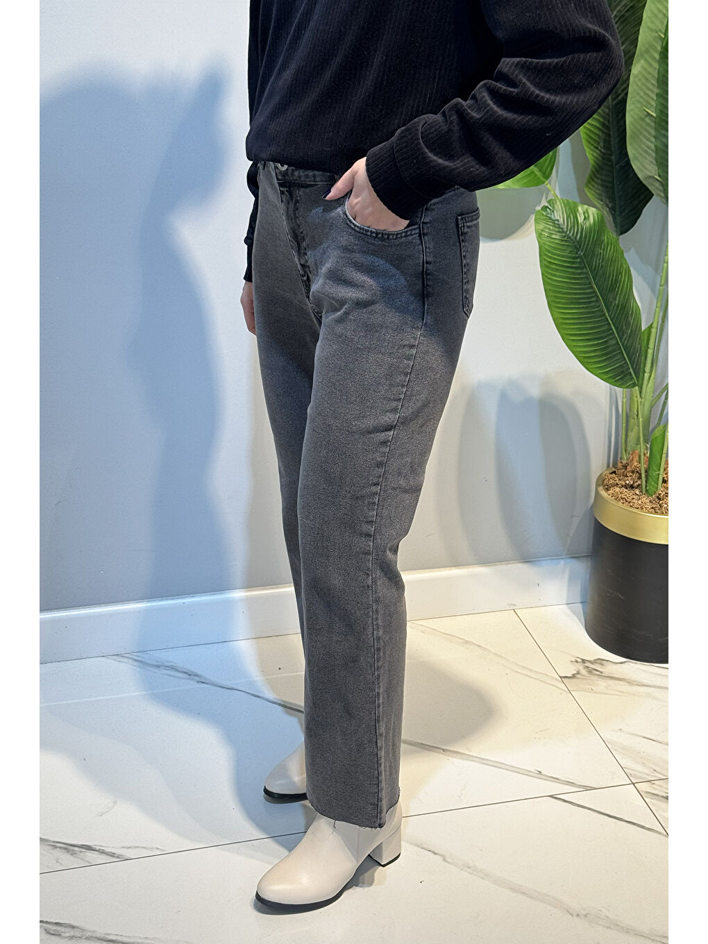 İspanyol Paça Jean Pantolon 2663 Antrasit-3