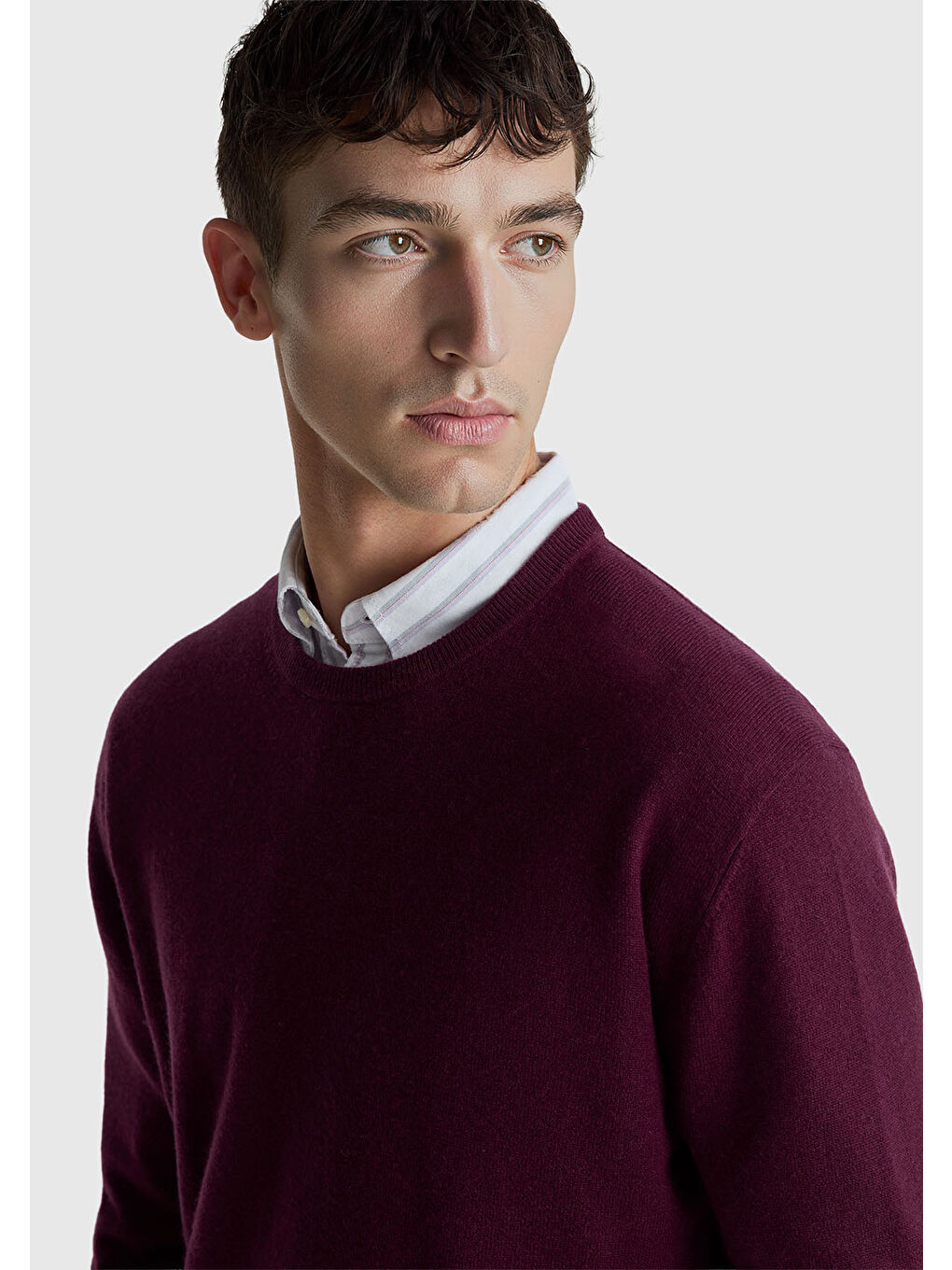 Erkek Mürdüm %100 Merino Bisiklet Yaka Kazak-5