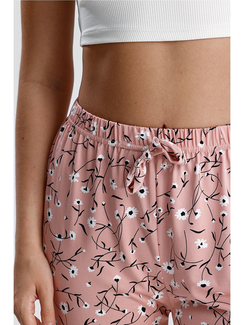 Kadın Çiçek Desenli Uzun Pijama Pantolon  | Pembe-2