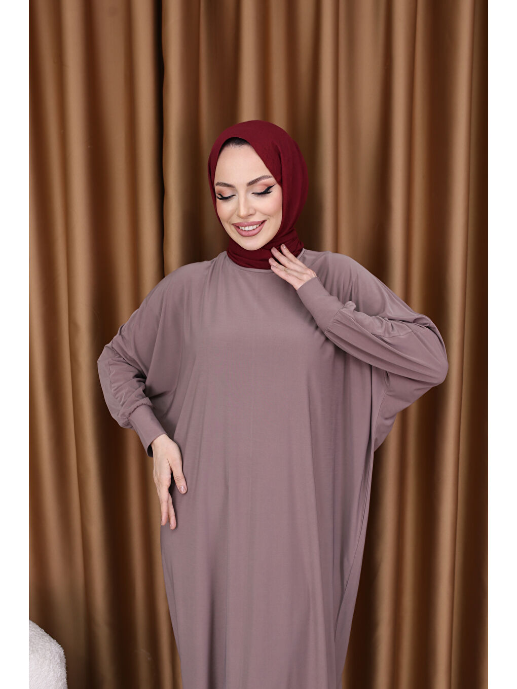 Pembe Kadın Trend Basic Uzun Kollu Gülkurusu Elbise-2