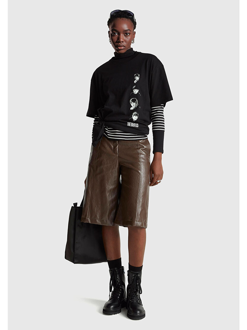 Unisex Siyah %100 Pamuk The Beatles Baskılı T-Shirt-5