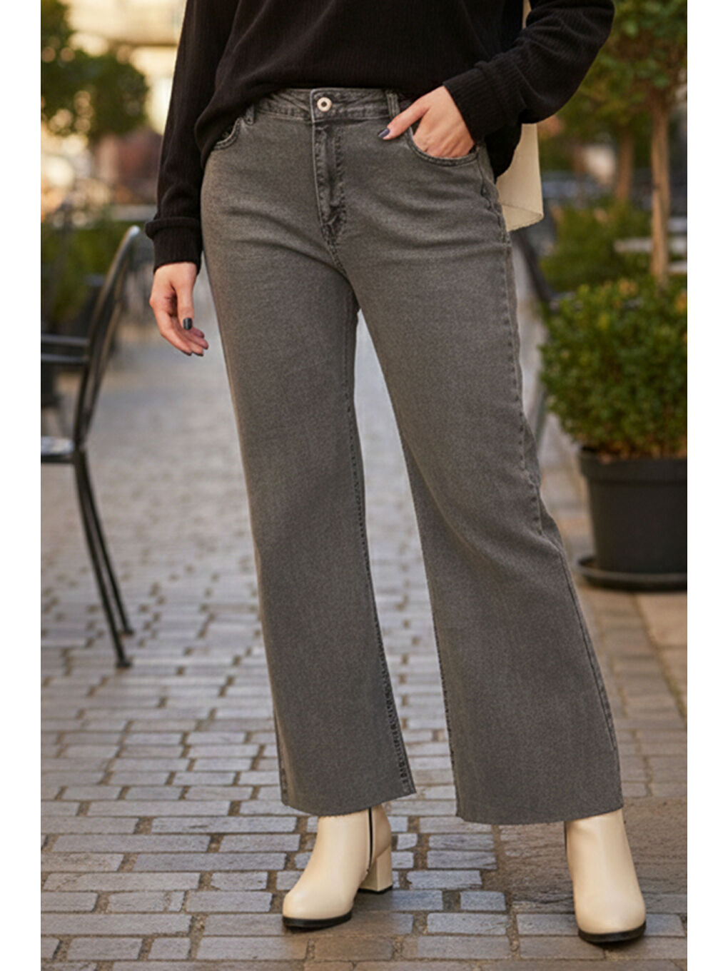 İspanyol Paça Jean Pantolon 2663 Antrasit-4