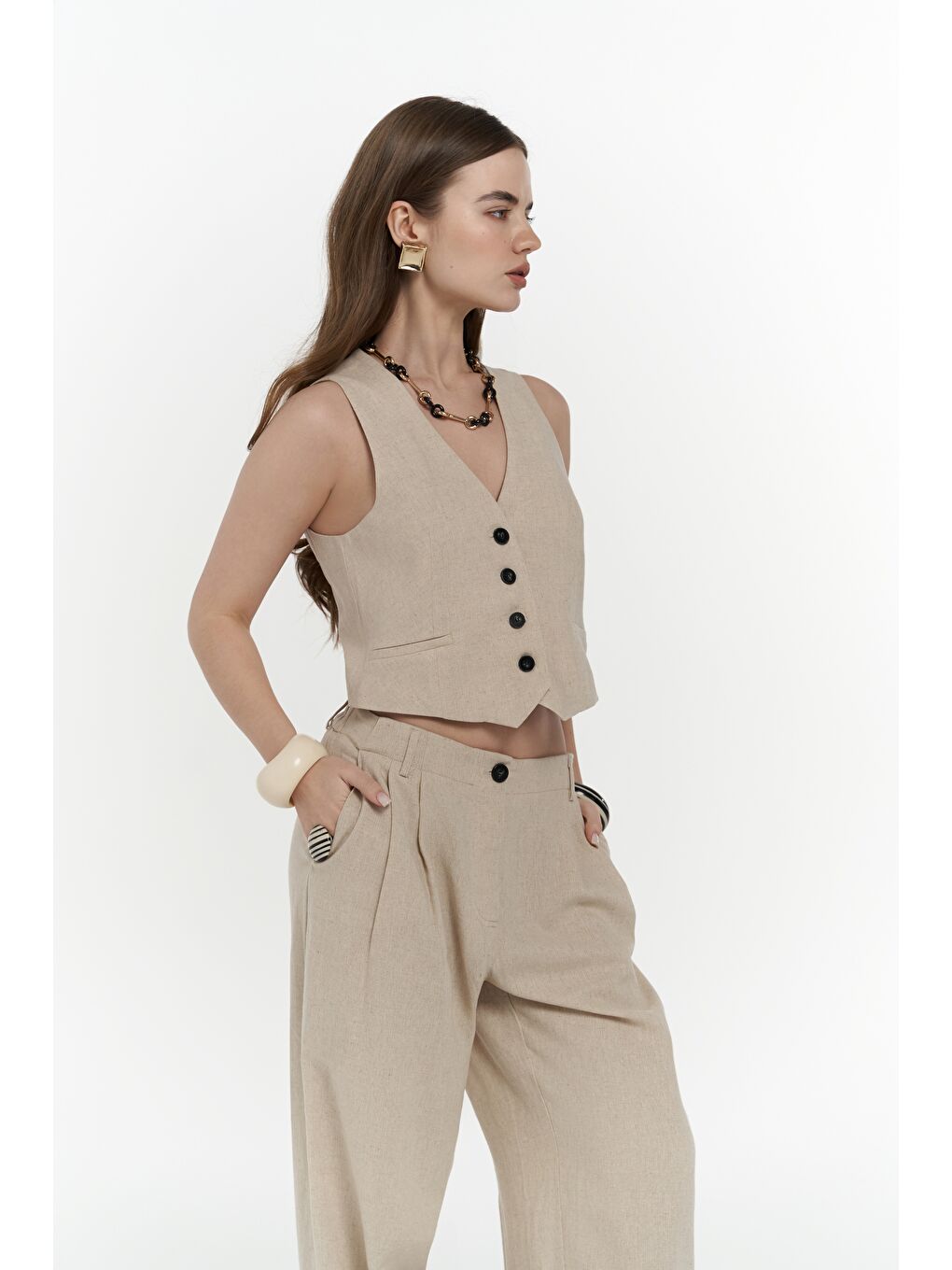 Anka Keten Bej Yelek Pantolon Takım-1