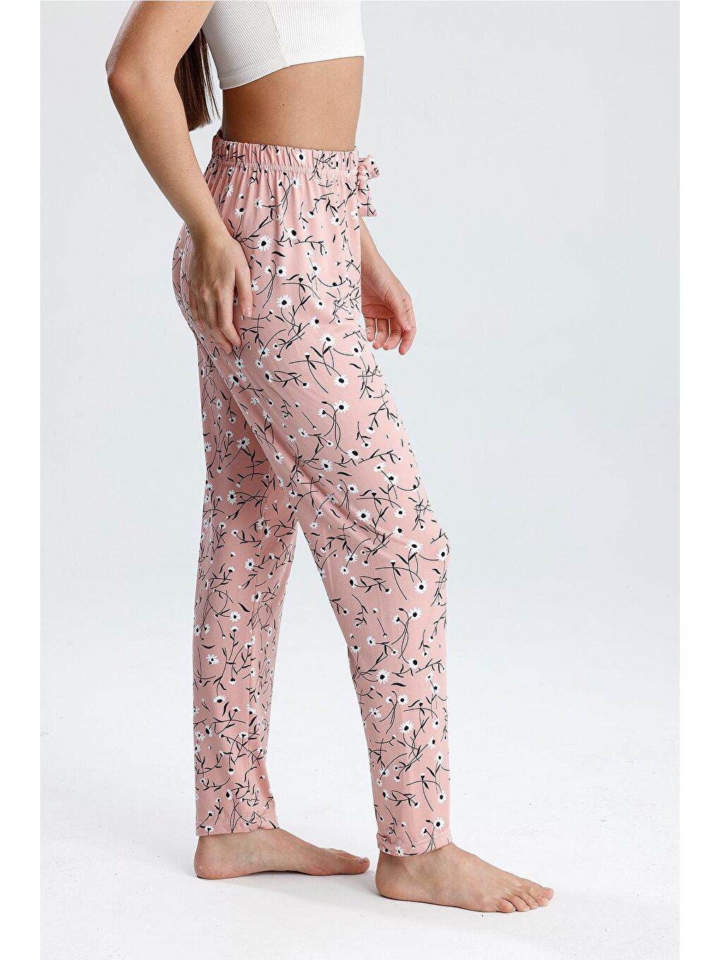 Kadın Çiçek Desenli Uzun Pijama Pantolon  | Pembe-3