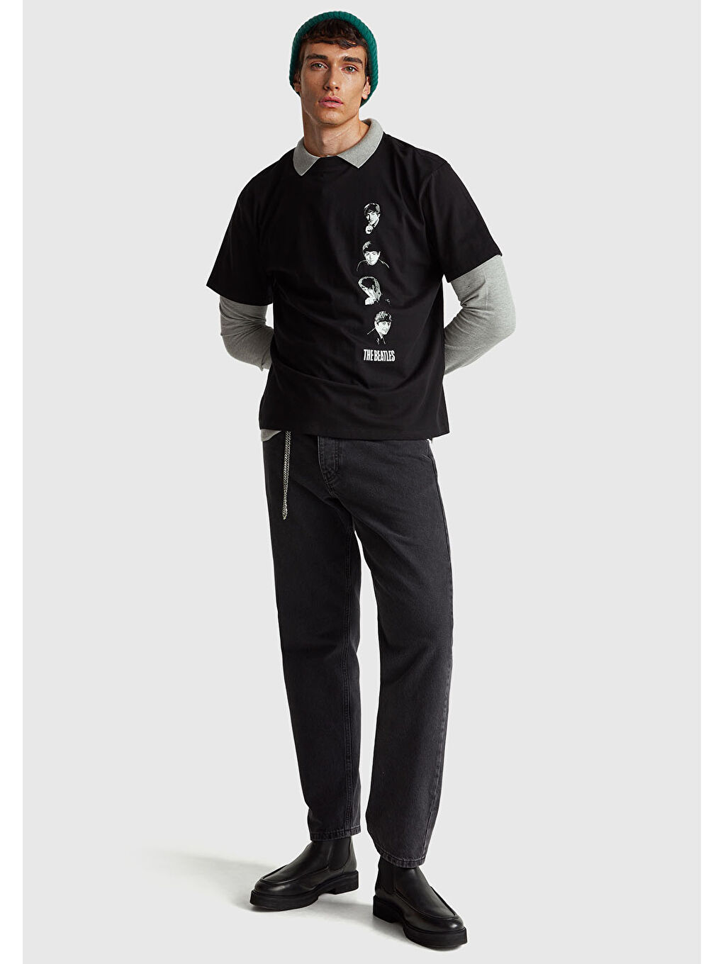 Unisex Siyah %100 Pamuk The Beatles Baskılı T-Shirt-6